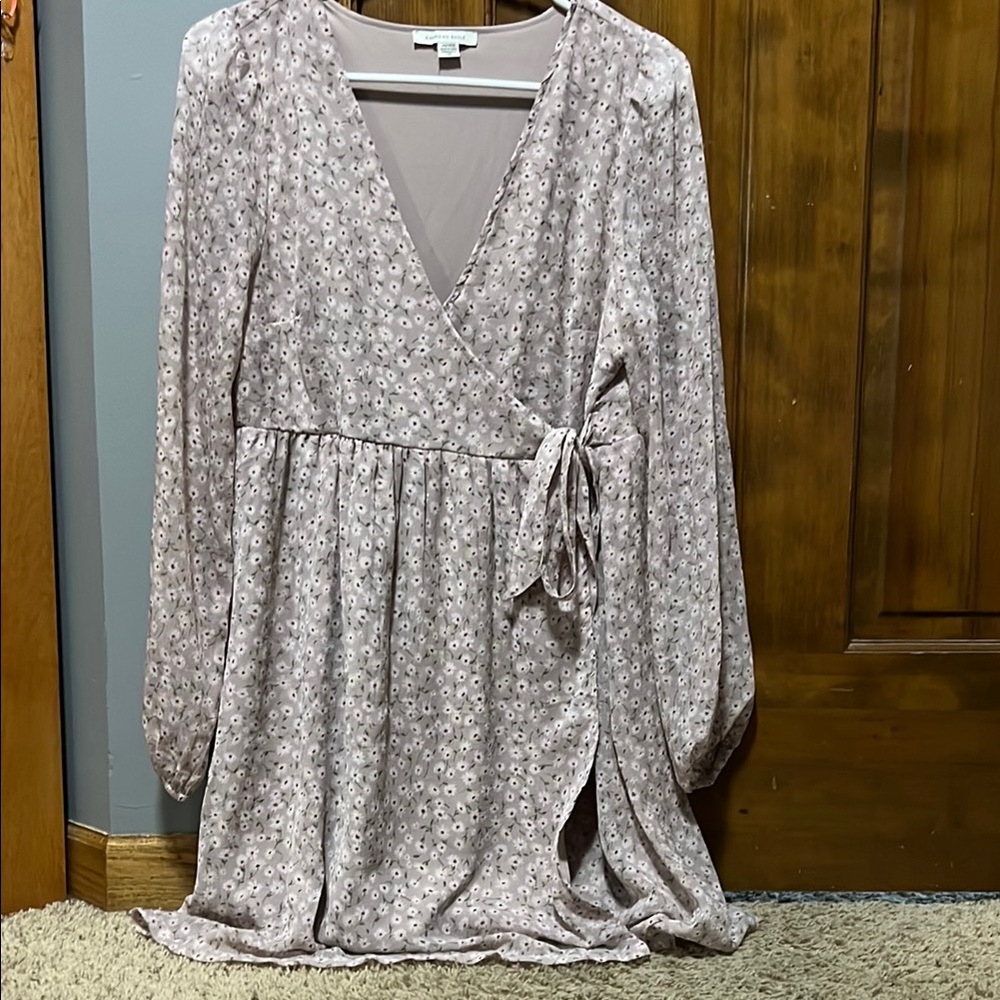 *American Eagle Light Pink Floral Wrap Dress
